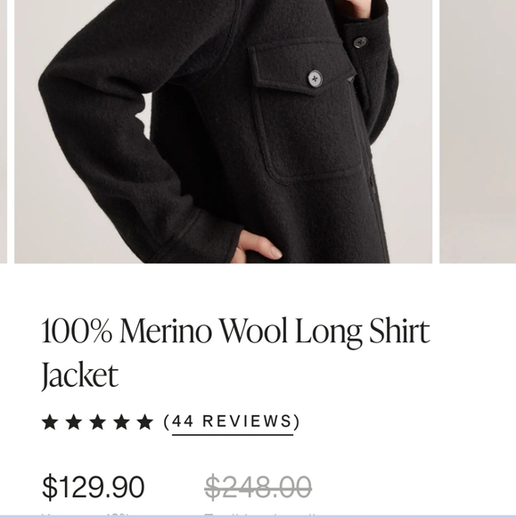Quince Black Merino Wool Long Shirt Jacket - Picture 5 of 11